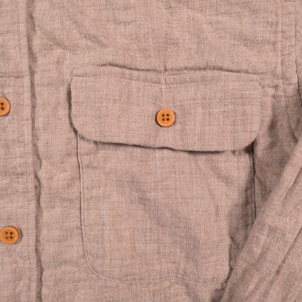 Muji Flannel Shirt Mens S Tan Yak Hair Blend Long Sleeve Chest Pocket - Picture 2 of 10